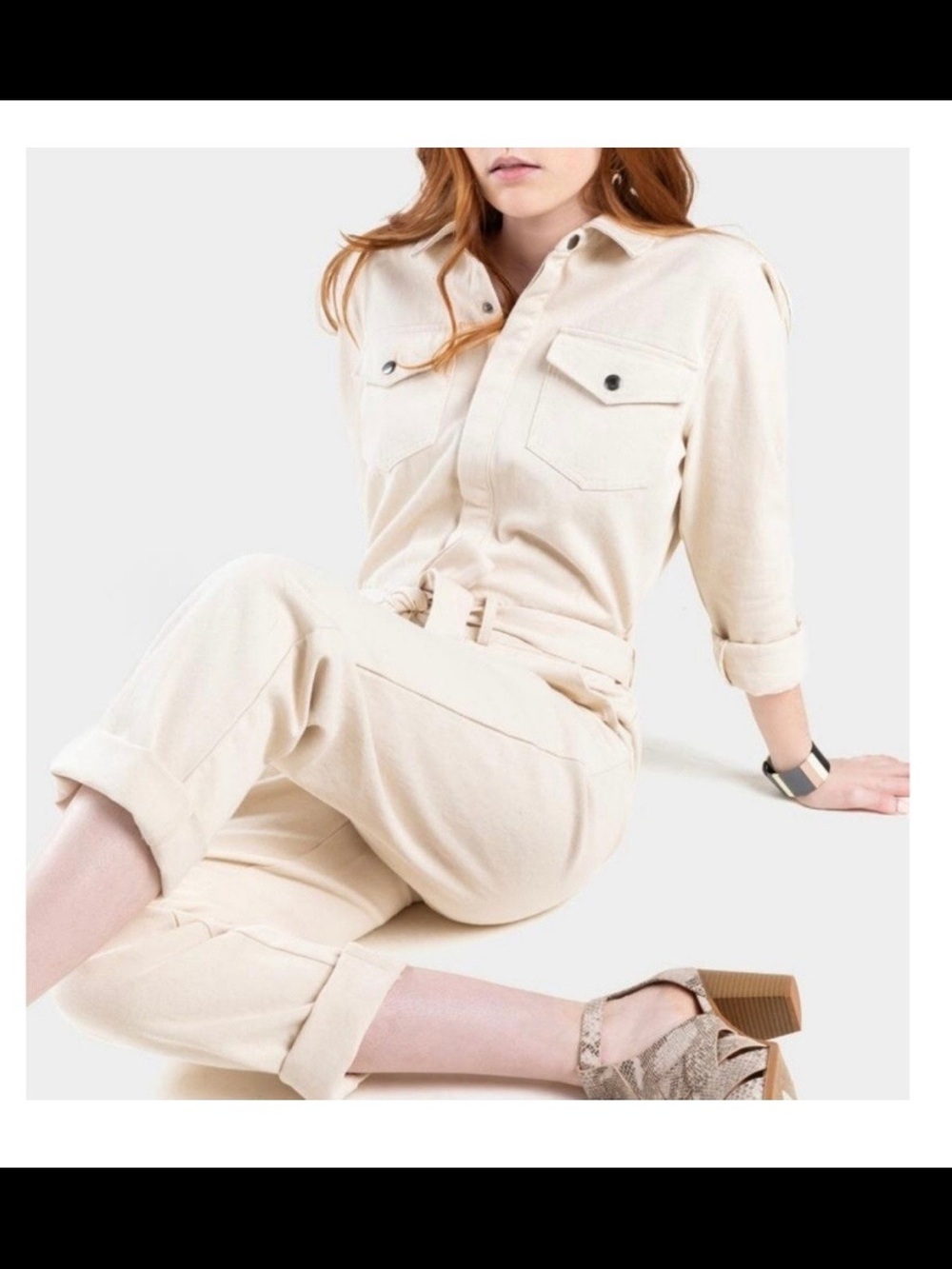 Velvet Heart Cream Utility Belted Jumpsuit